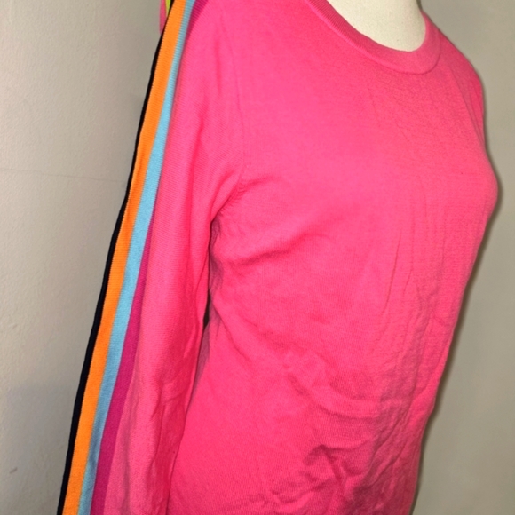 Belle by Kim Gravel Pink Sweatshirt with Striped Sleeves - Picture 2 of 7